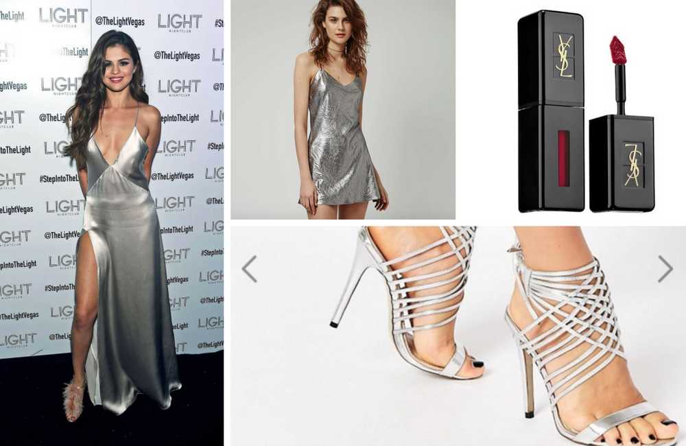 selena gomez silver slip dress